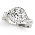 Round Lab Diamond Twisted Shank Halo Ring in 14K gold and platinum