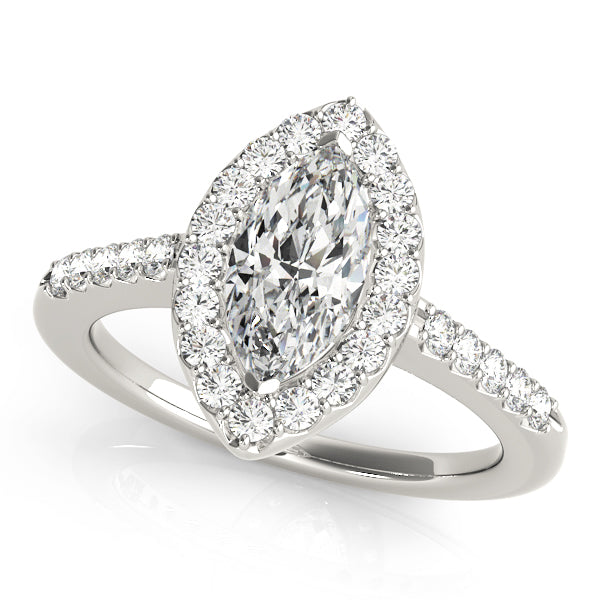 Marquise Lab Grown Diamond Halo Engagement Ring in 14K gold and platinum