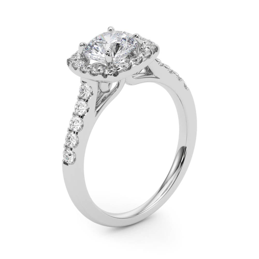 1 1/2 ct Round Lab Grown Diamond Halo Engagement Ring Setting in 14K White Gold