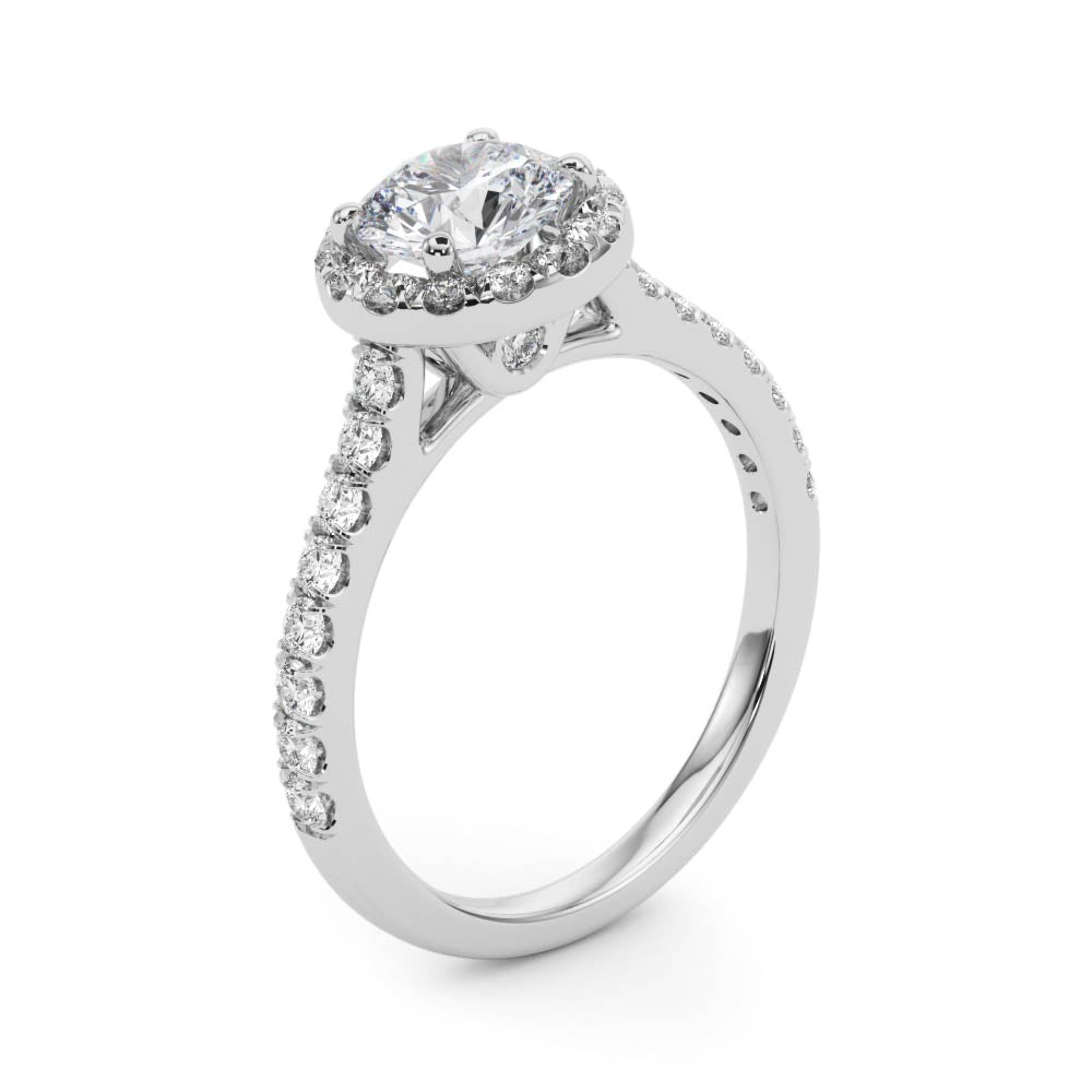 1 1/2 ct Round Lab Grown Diamond Halo Engagement Ring Setting in 14K White Gold