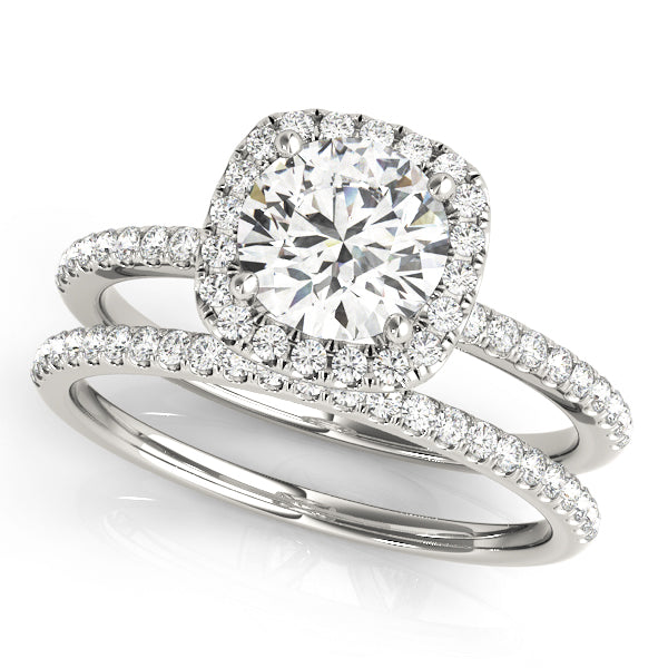 1 1/2 ct Round Lab Grown Diamond Halo Engagement Ring Setting in 14K White Gold