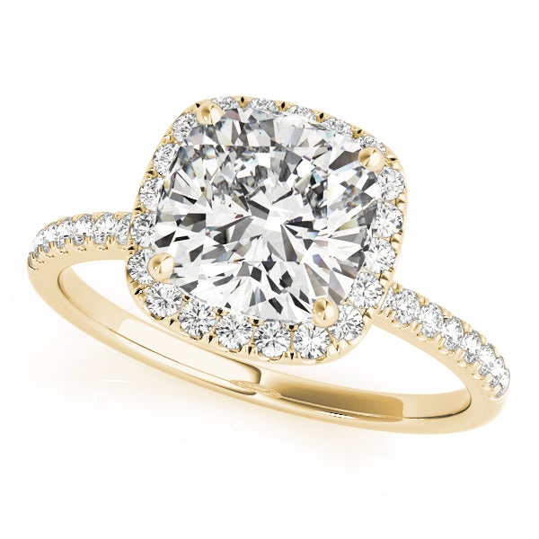 2 ct Cushion Lab Grown Diamond Halo Engagement Ring Setting in 14K Yellow Gold