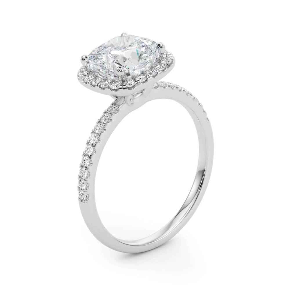 2 ct Cushion Lab Grown Diamond Halo Engagement Ring Setting in 14K White Gold
