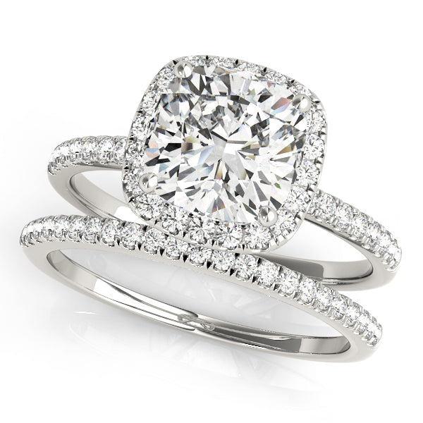 2 ct Cushion Lab Grown Diamond Halo Engagement Ring Setting in 14K White Gold