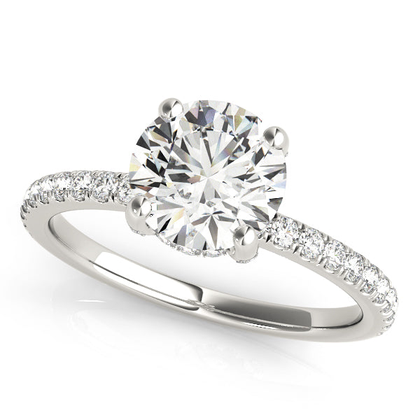 Round Lab Grown Diamond Hidden Halo Engagement Ring in 14K gold and platinum