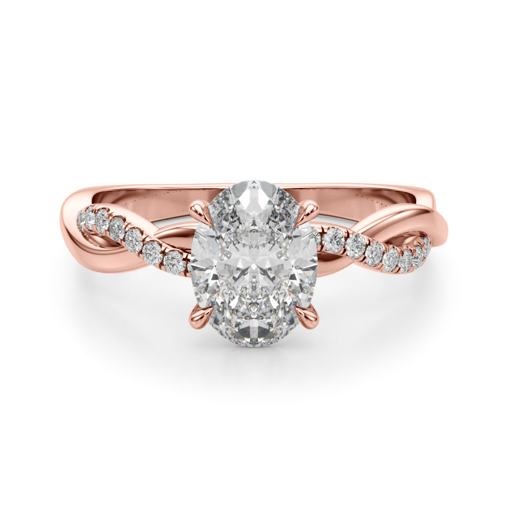 Oval Twisted Shank Lab Grown Diamond Engagement Ring - VS1 D/E/F | 14K & 18K Gold | 14K Yellow Gold | Oval Lab Diamond | Picasso Gold & Diamond Chicago