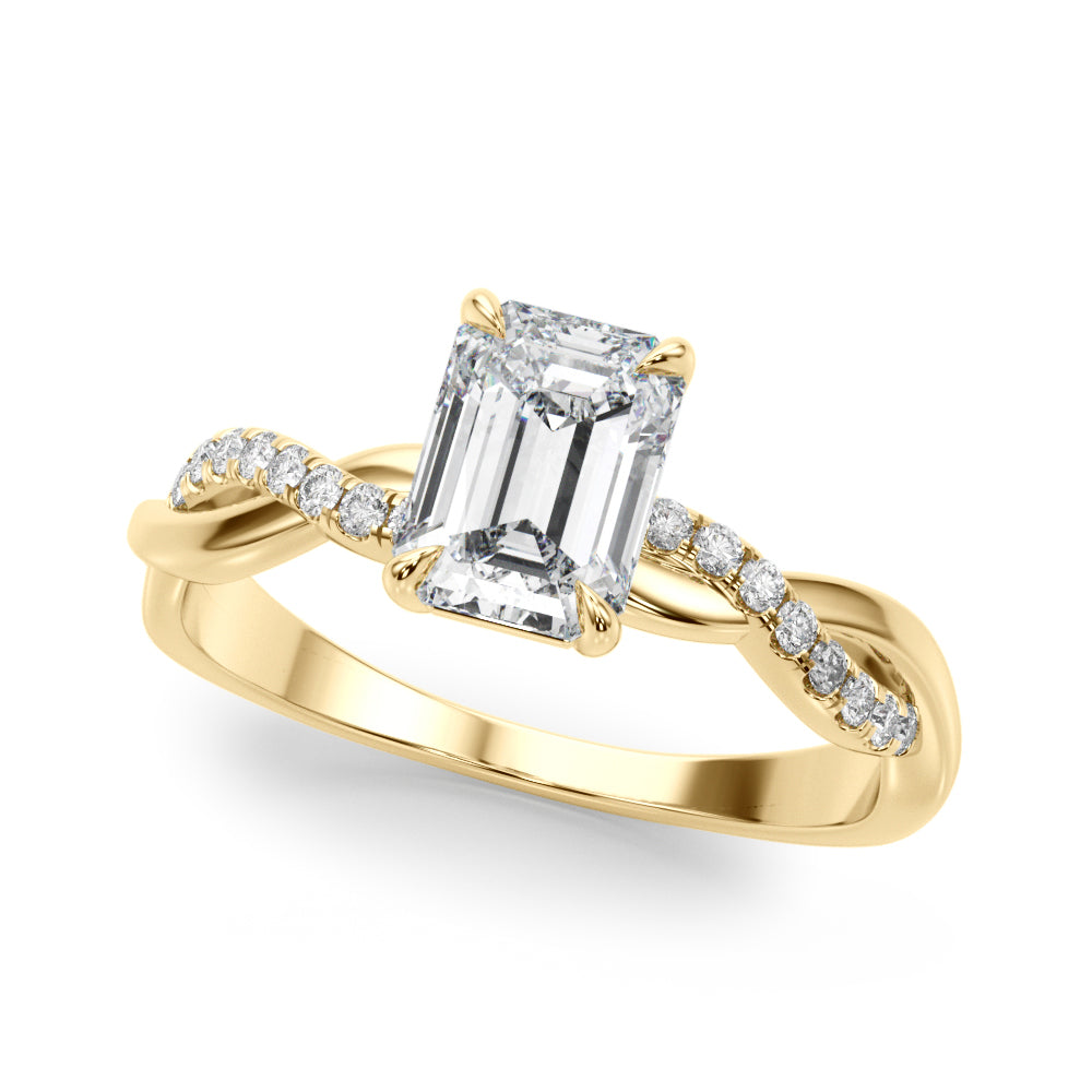Emerald Cut Twisted Shank Lab Grown Diamond Engagement Ring - VS1 D/E/F | 14K & 18K Gold | 14K White Gold | Emerald Cut Lab Diamond | Picasso Gold & Diamond Chicago