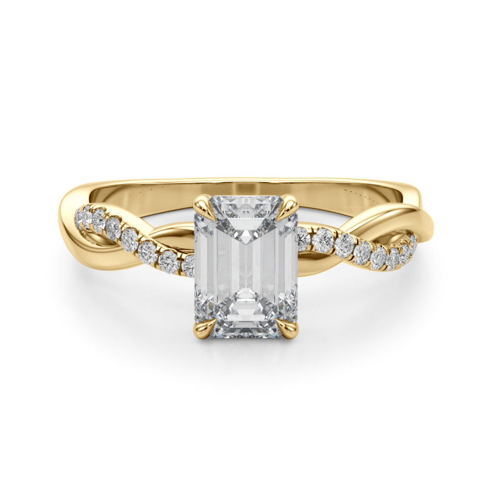 Emerald Cut Twisted Shank Lab Grown Diamond Engagement Ring - VS1 D/E/F | 14K & 18K Gold | 14K White Gold | Emerald Cut Lab Diamond | Picasso Gold & Diamond Chicago