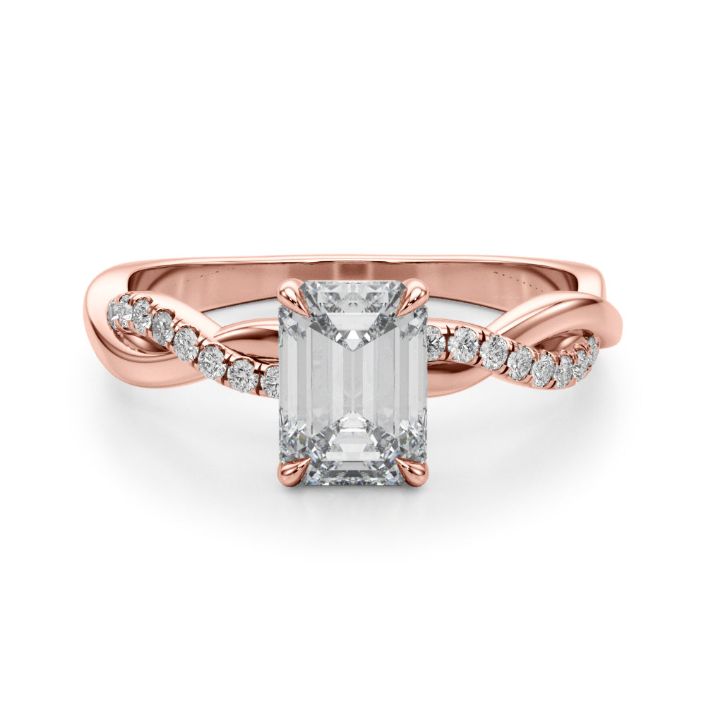 Emerald Cut Twisted Shank Lab Grown Diamond Engagement Ring - VS1 D/E/F | 14K & 18K Gold | 14K Yellow Gold | Emerald Cut Lab Diamond | Picasso Gold & Diamond Chicago