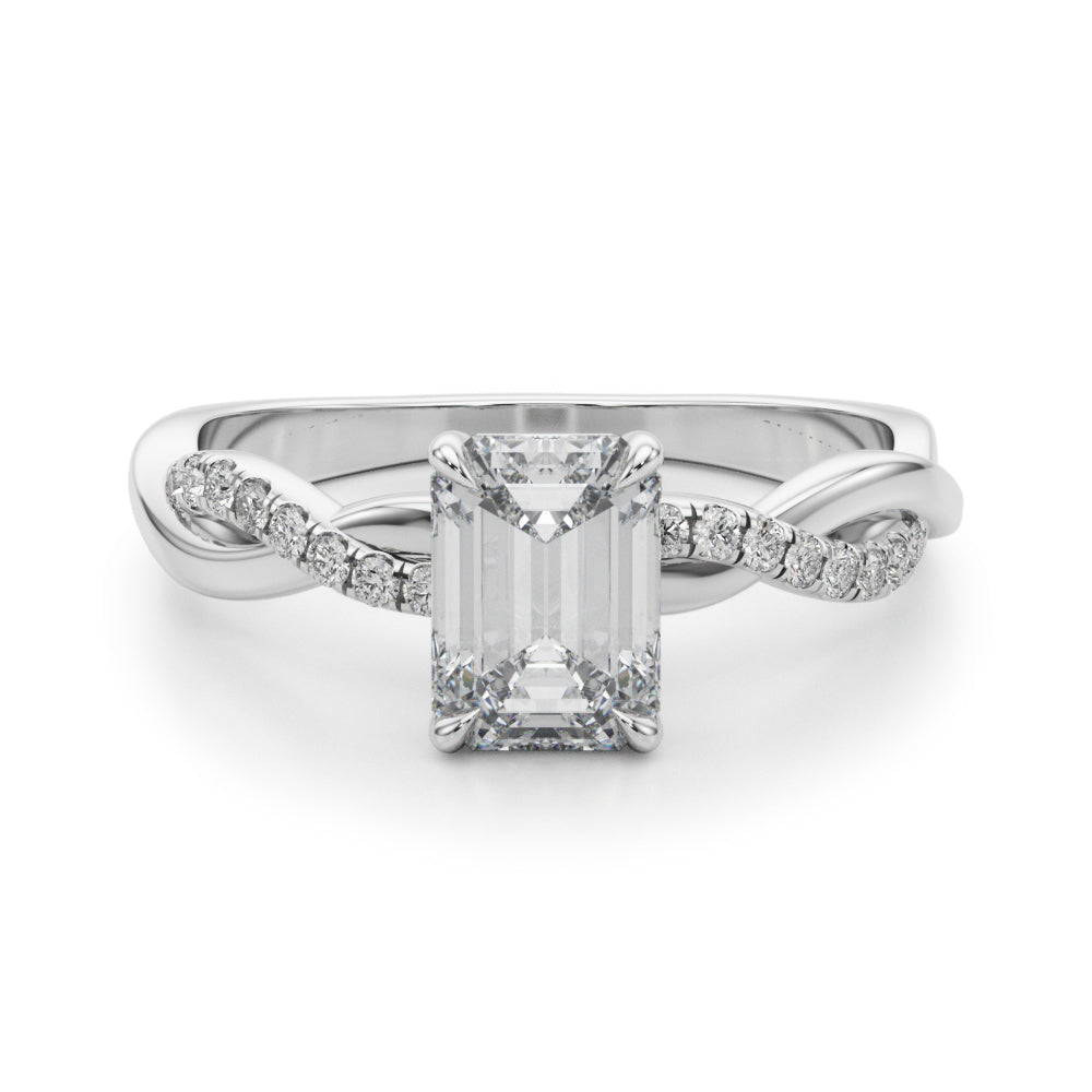 Emerald Cut Twisted Shank Lab Grown Diamond Engagement Ring - VS1 D/E/F | 14K & 18K Gold | 14K Yellow Gold | Emerald Cut Lab Diamond | Picasso Gold & Diamond Chicago