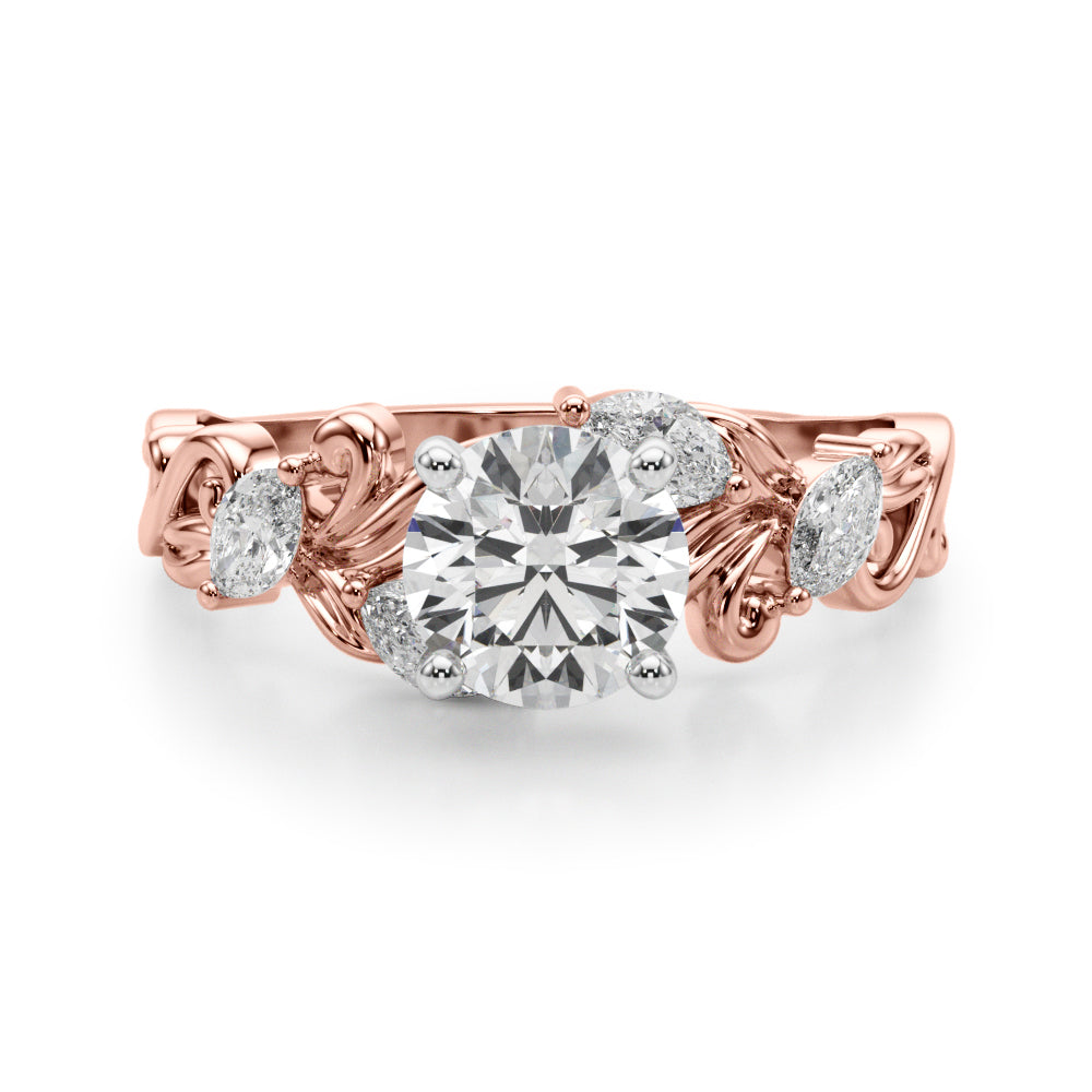 Round Nature Inspired Lab Grown Diamond Engagement Ring - VS1 D/E/F | 14K & 18K Gold | 14K Yellow Gold | Round Lab Diamond | Picasso Gold & Diamond Chicago
