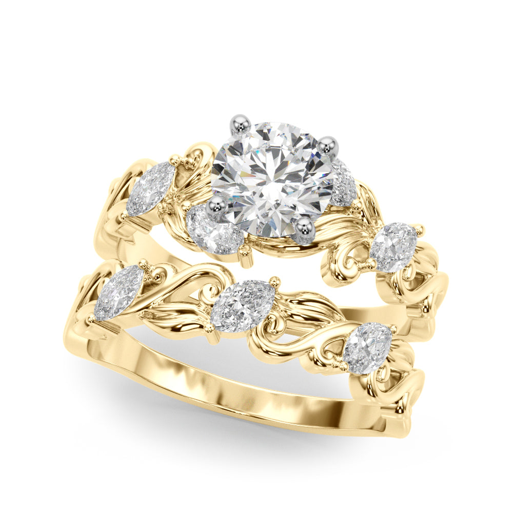 Round Nature Inspired Lab Grown Diamond Engagement Ring - VS1 D/E/F | 14K & 18K Gold | 14K Yellow Gold | Round Lab Diamond | Picasso Gold & Diamond Chicago