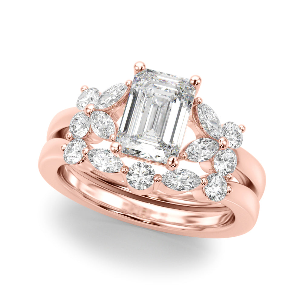 Emerald Cut Nature Inspired Lab Grown Diamond Engagement Ring - VS1 D/E/F | 14K & 18K Gold | 14K Yellow Gold | Emerald Cut Lab Diamond | Picasso Gold & Diamond Chicago