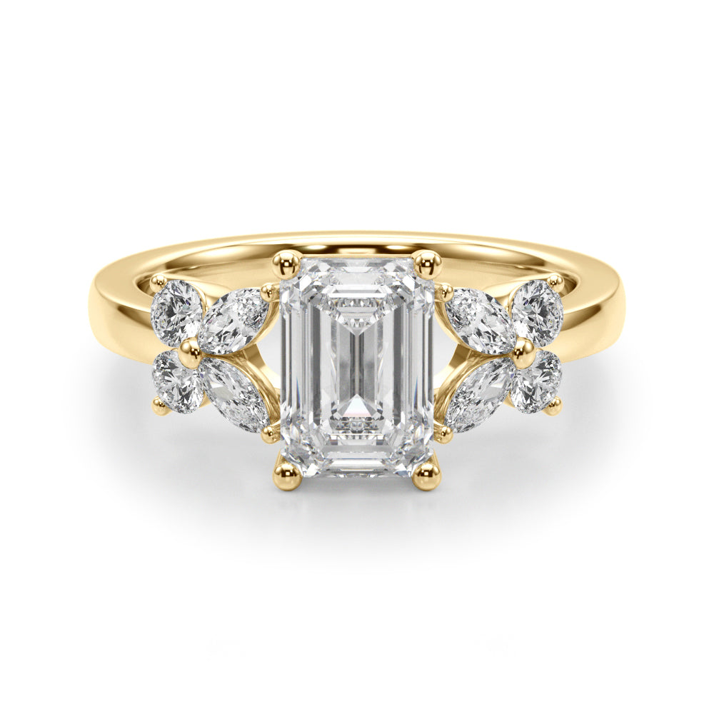 Emerald Cut Nature Inspired Lab Grown Diamond Engagement Ring - VS1 D/E/F | 14K & 18K Gold | 14K Yellow Gold | Emerald Cut Lab Diamond | Picasso Gold & Diamond Chicago