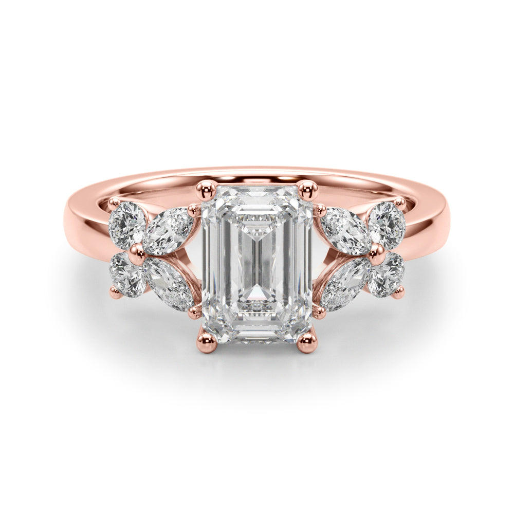 Emerald Cut Nature Inspired Lab Grown Diamond Engagement Ring - VS1 D/E/F | 14K & 18K Gold | 14K Yellow Gold | Emerald Cut Lab Diamond | Picasso Gold & Diamond Chicago
