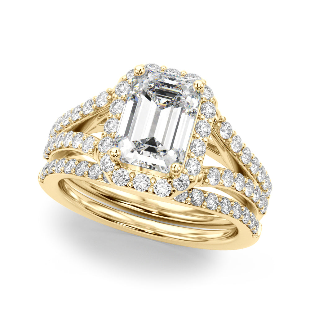 Emerald Cut Halo Lab Grown Diamond Engagement Ring - VS1 D/E/F | 14K & 18K Gold | 14K Yellow Gold | Emerald Cut Lab Diamond | Picasso Gold & Diamond Chicago