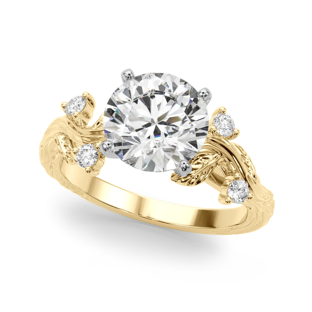 Round Nature Inspired Lab Grown Diamond Engagement Ring - VS1 D/E/F | 14K & 18K Gold | 14K White Gold | Round Lab Diamond | Picasso Gold & Diamond Chicago