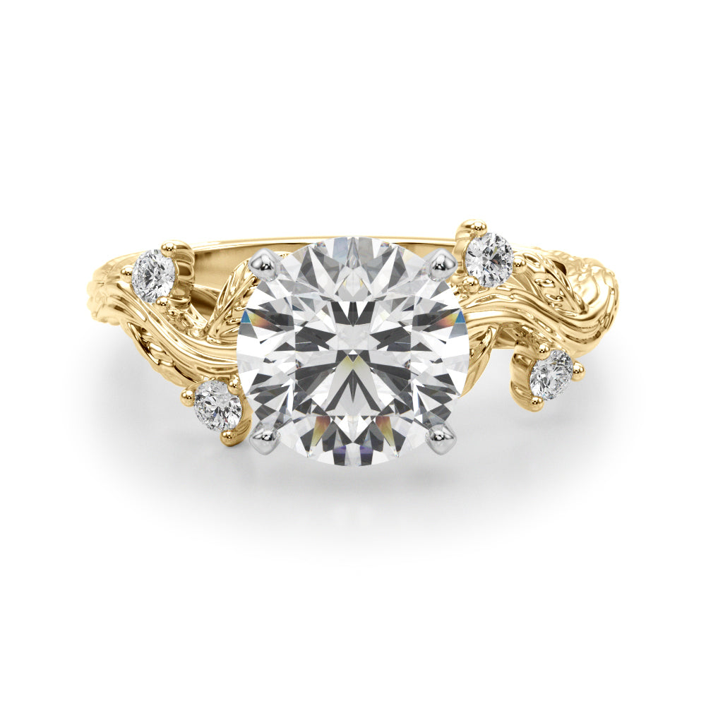 Round Nature Inspired Lab Grown Diamond Engagement Ring - VS1 D/E/F | 14K & 18K Gold | 14K Yellow Gold | Round Lab Diamond | Picasso Gold & Diamond Chicago