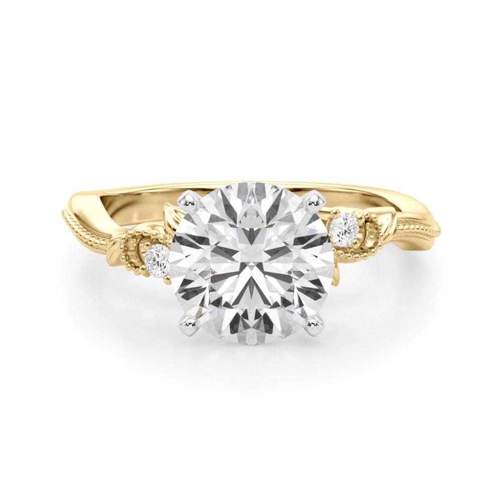 Round Nature Inspired Lab Grown Diamond Engagement Ring - VS1 D/E/F | 14K & 18K Gold | 14K Yellow Gold | Round Lab Diamond | Picasso Gold & Diamond Chicago