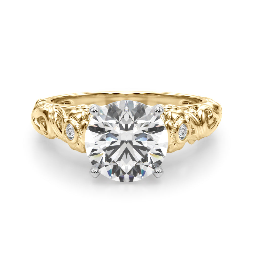 Round Nature Inspired Lab Grown Diamond Engagement Ring - VS1 D/E/F | 14K & 18K Gold | 14K Yellow Gold | Round Lab Diamond | Picasso Gold & Diamond Chicago