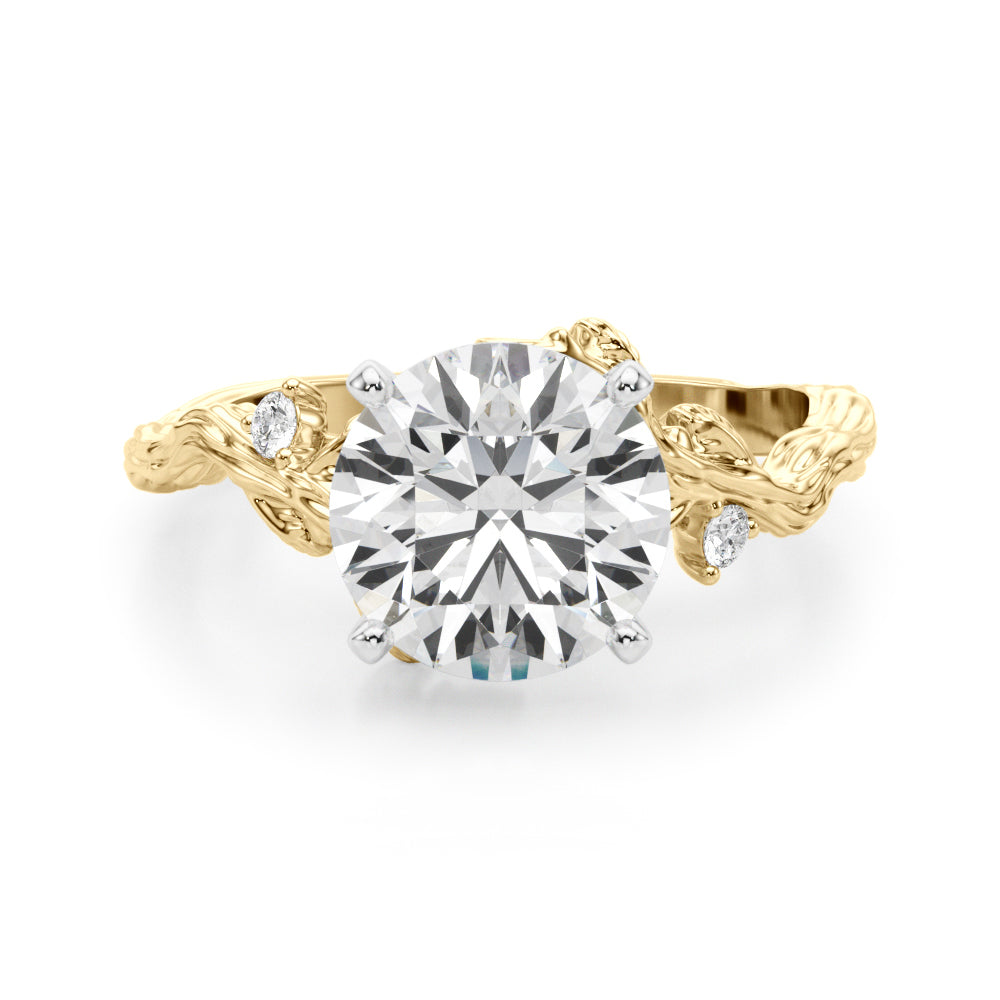 Round Nature Inspired Lab Grown Diamond Engagement Ring - VS1 D/E/F | 14K & 18K Gold | 14K Yellow Gold | Round Lab Diamond | Picasso Gold & Diamond Chicago