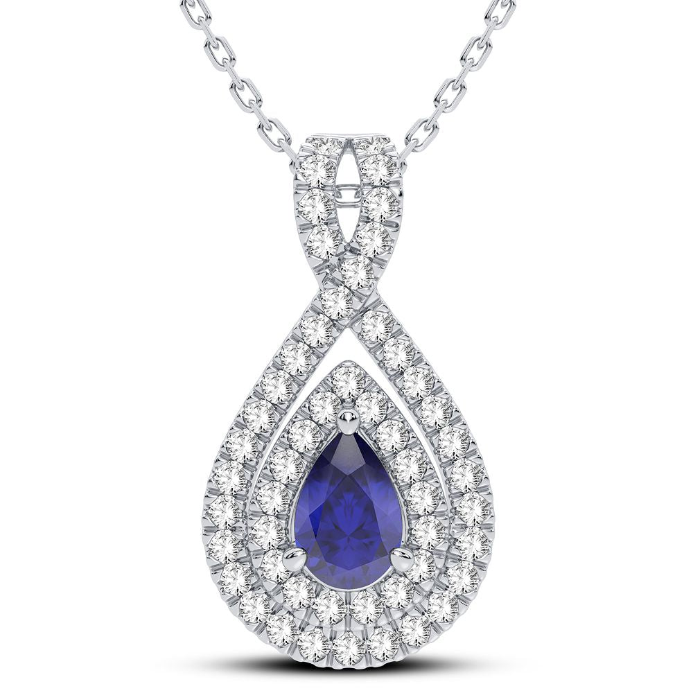 14K 0.33CT Diamond Sapphire Pendant - Picasso Gold & Diamond Jewelry