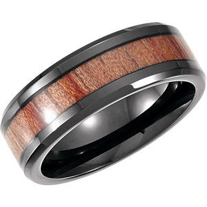 Black PVD Cobalt 8 mm Casted Wood Inlay Comfort-Fit Band Size 10 - Picasso Gold & Diamond Jewelry