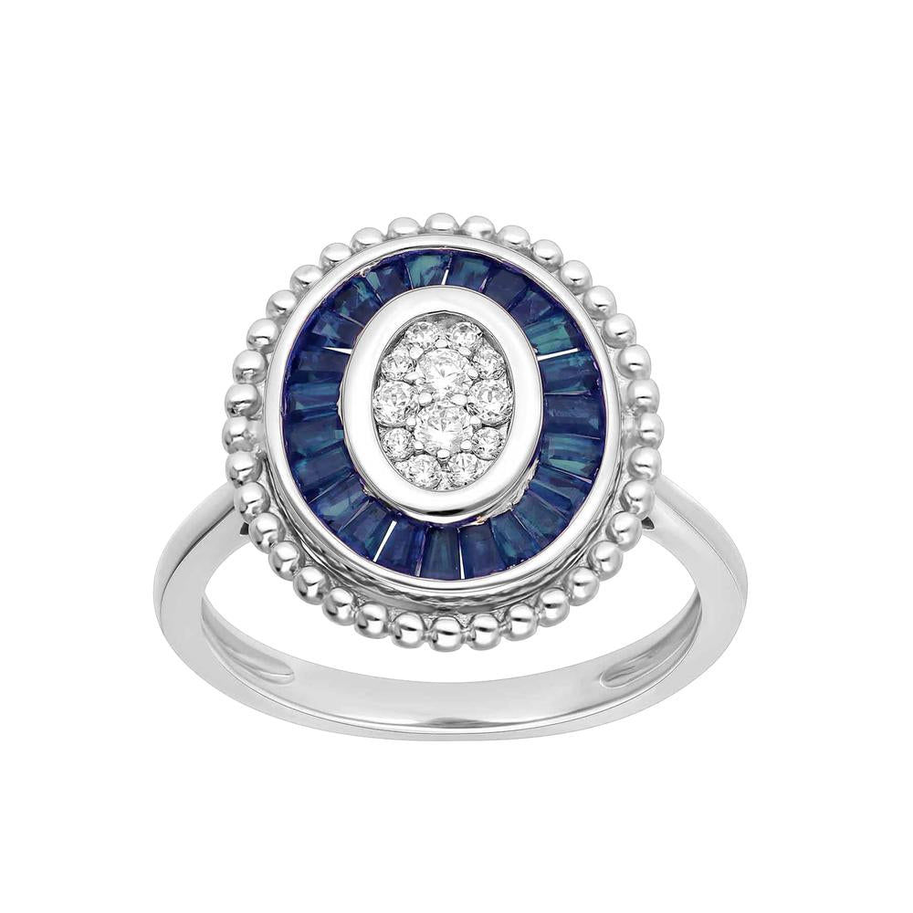Ring in 14K White Gold with diamond 0.15 Ct. and sapphire, studio shot.