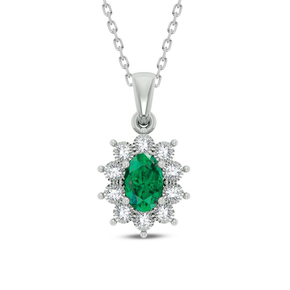 14K 0.05ct Diamond Emerald Pendant - Picasso Gold & Diamond Jewelry