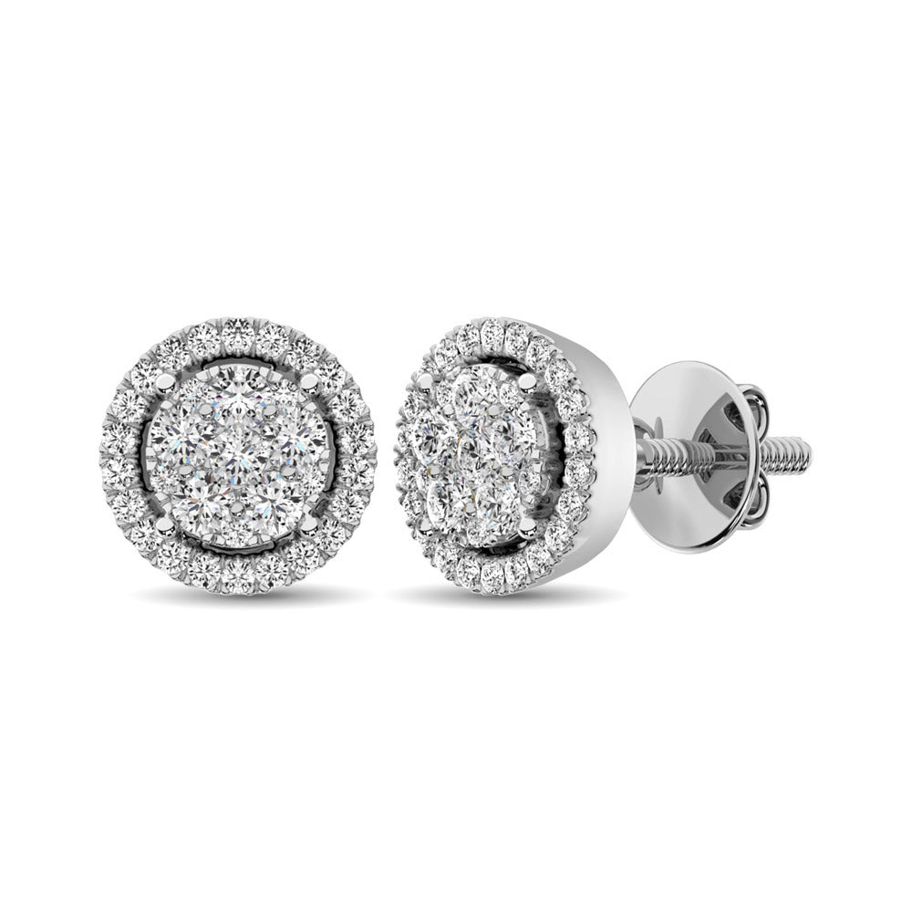 14K White Gold 1 Ct.Tw. Diamond Flower Stud Earrings  Picasso Gold & Diamond Jewelry