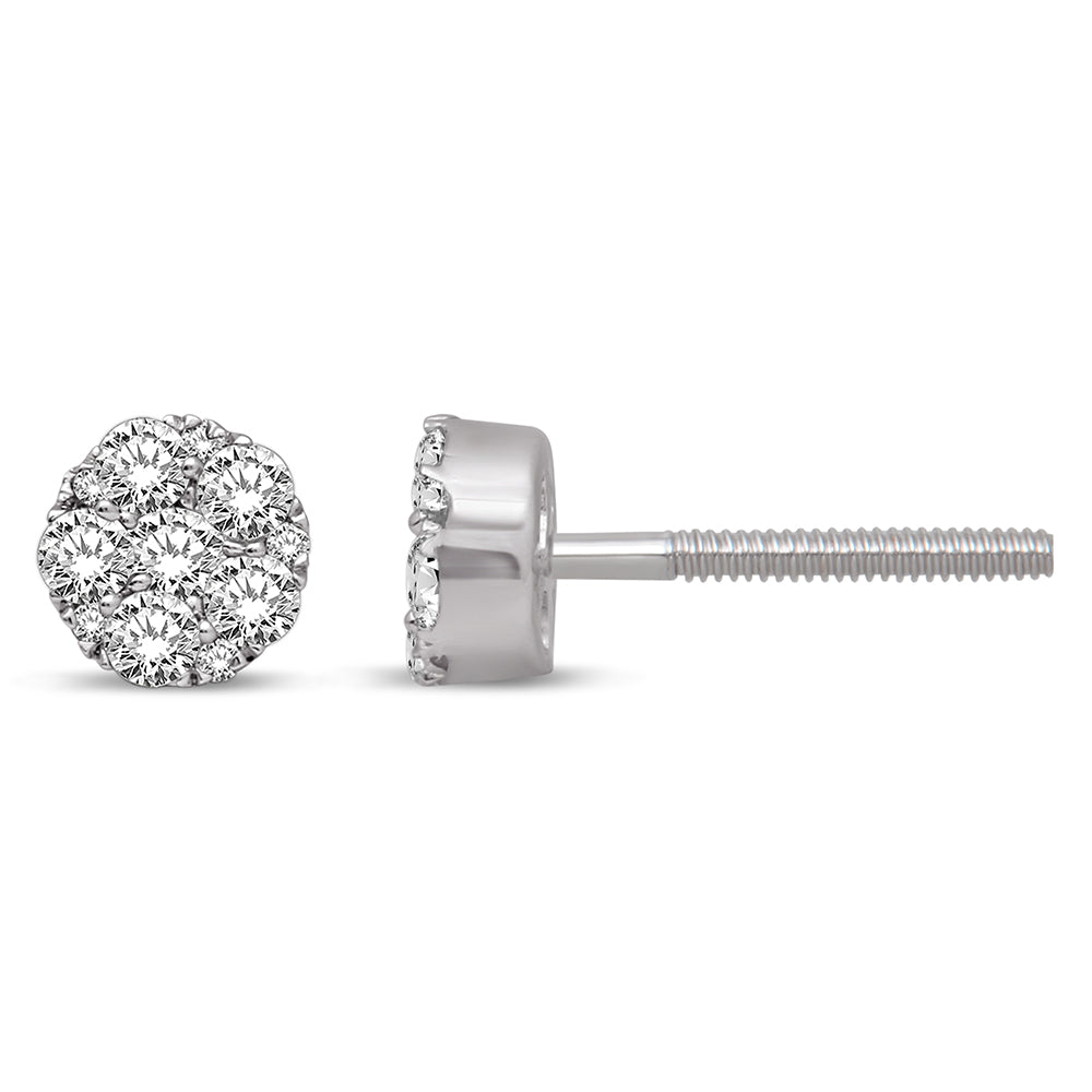 14K White Gold 1 Ct.Tw. Diamond Flower Stud Earrings  Picasso Gold & Diamond Jewelry