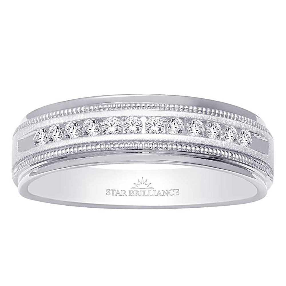 14K White Gold 1/4 Ct.Tw. Diamond Mens Machine Band
