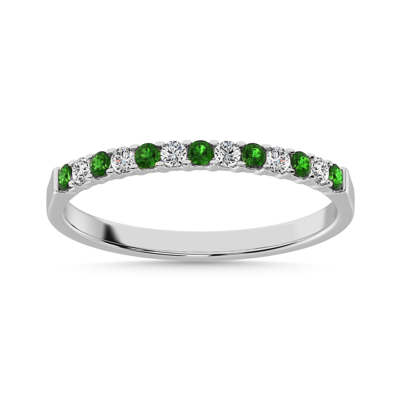 14K White Gold 1/4 Ct.tw Tsavorite & Diamond Machine Band