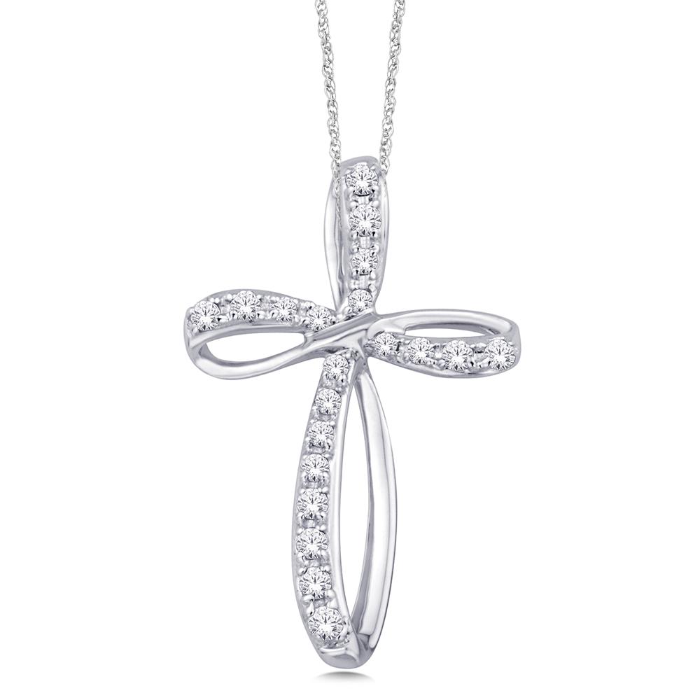 10K White Gold 1/5 Ct.Tw. Diamond Cross Pendant  Picasso Gold & Diamond Jewelry