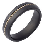 Black ceramic and 14K yellow gold men's wedding band with rope inlay design, 6mm comfort fit luxury ring