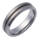 6mm tungsten men's wedding band with crushed red dino inlay and beveled edge comfort fit design | Picasso Gold & Diamond Jewelry
