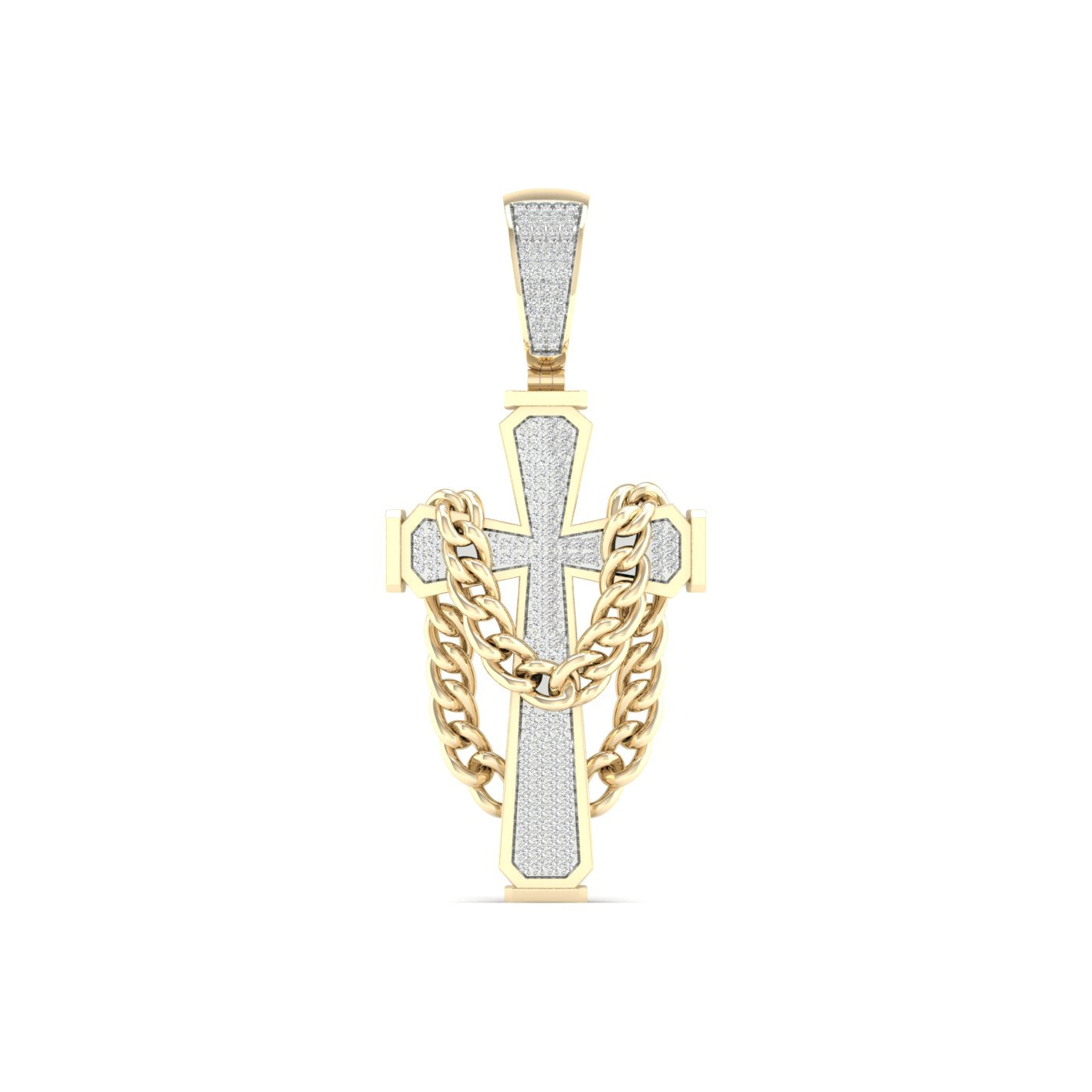 10KT YELLOW GOLD 0.43 CARAT NATURAL DIAMOND STUNNING ELEGANT CROSS PENDANT FRONT VIEW