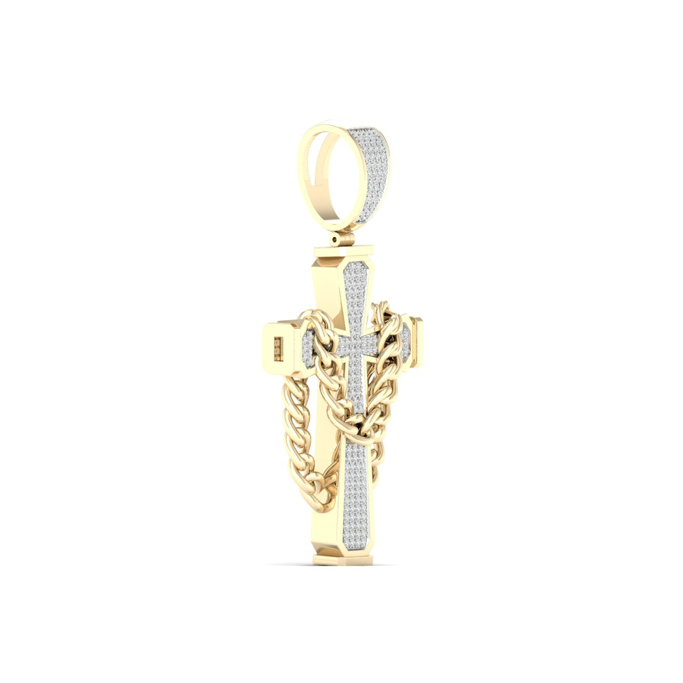10KT Finest Yellow Gold 0.43 Carat Diamond Cross Pendant Stunning Side View on Independence Sale - Flat $100 off on purchase of $500 until July 5 with Free Shipping to door step across United States.
