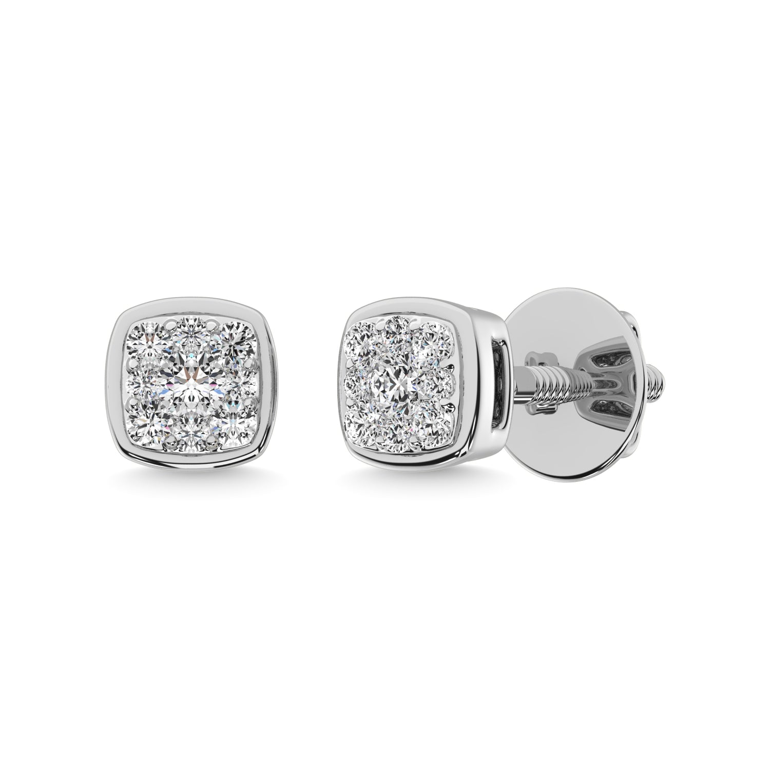 Classic 14k White Gold earrings, featuring 0.2 CTW diamond, in a round cut, close-up detail shot.