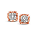 14K Rose Gold 1/5 Ct.tw Diamond Square Flower Stud Earrings  Picasso Gold & Diamond Jewelry