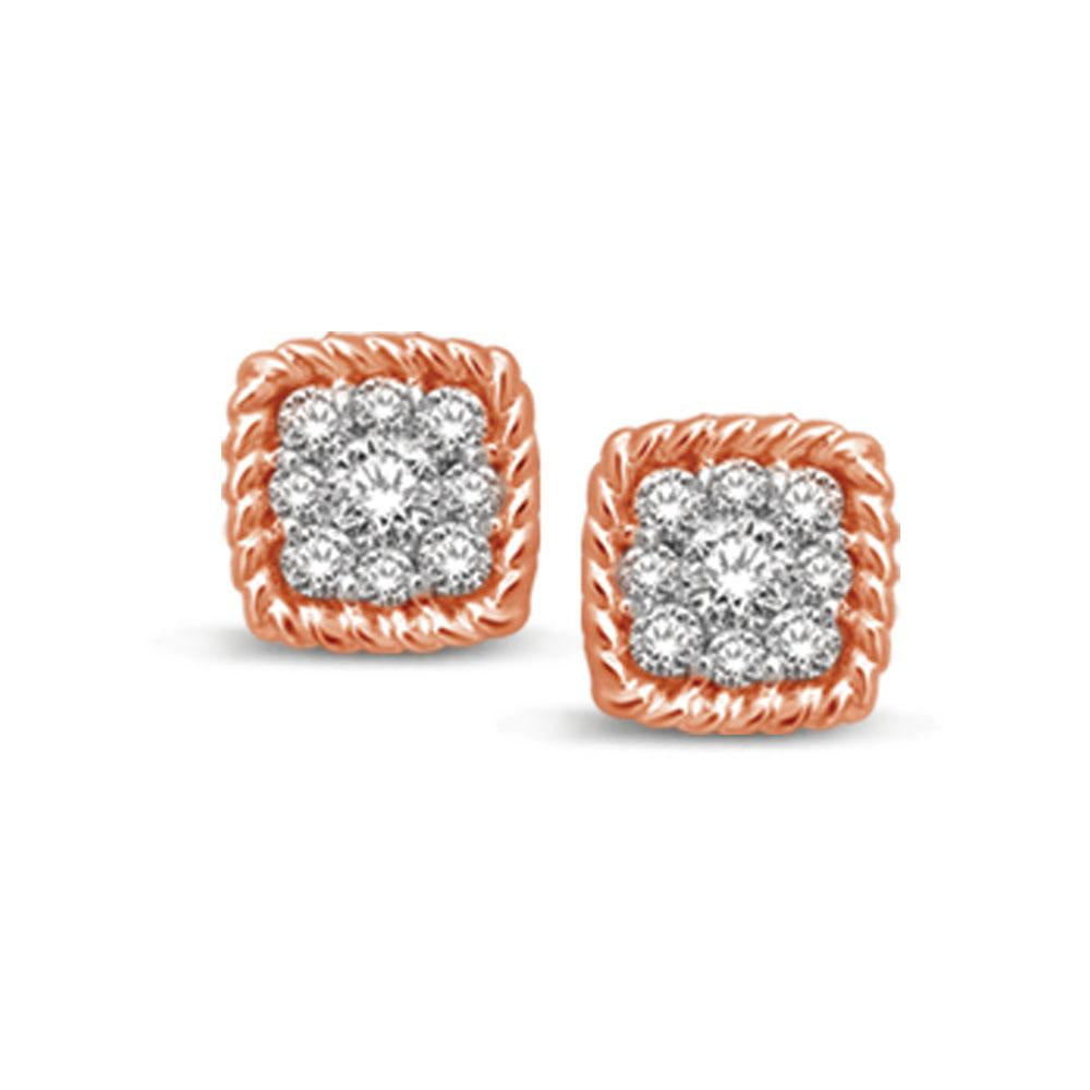 14K Rose Gold 1/5 Ct.tw Diamond Square Flower Stud Earrings  Picasso Gold & Diamond Jewelry
