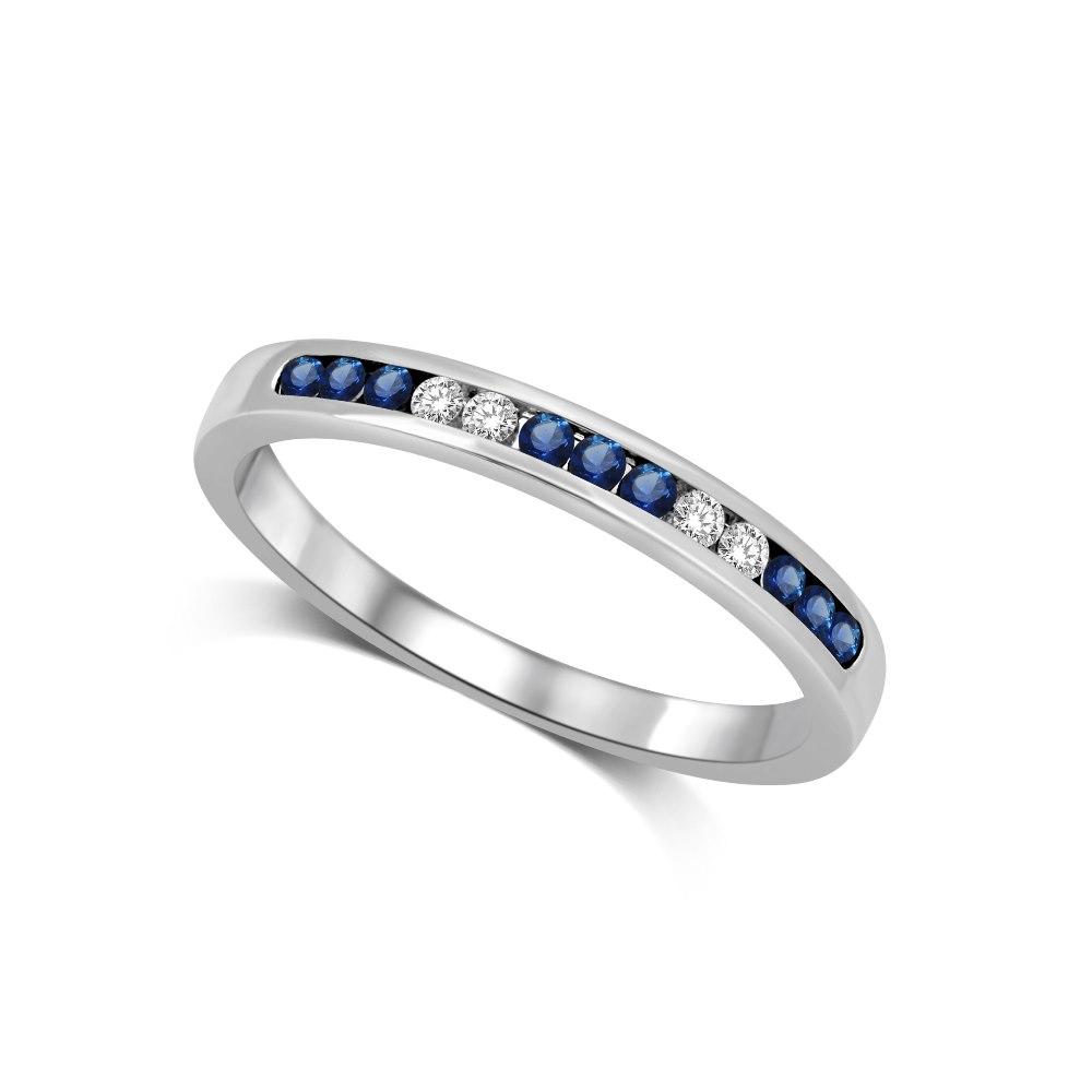 14K White Gold 1/5 Ct.tw Blue Sapphire & Diamond Machine Band