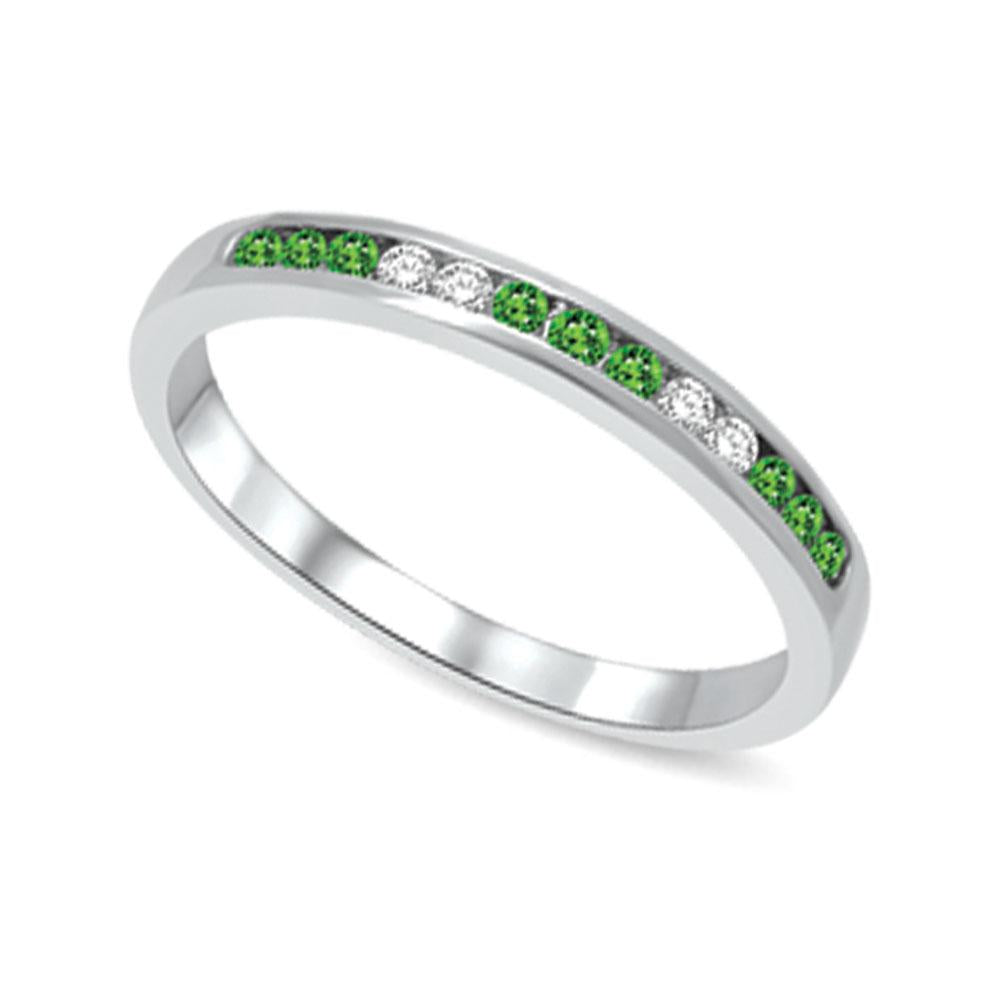 14K White Gold 1/6 Ct.tw Tsavorite & Diamond Machine Band