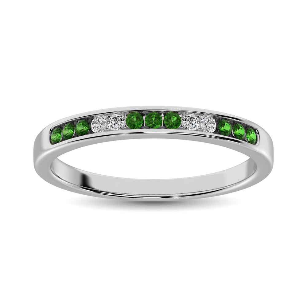 14K White Gold 1/6 Ct.tw Tsavorite & Diamond Machine Band