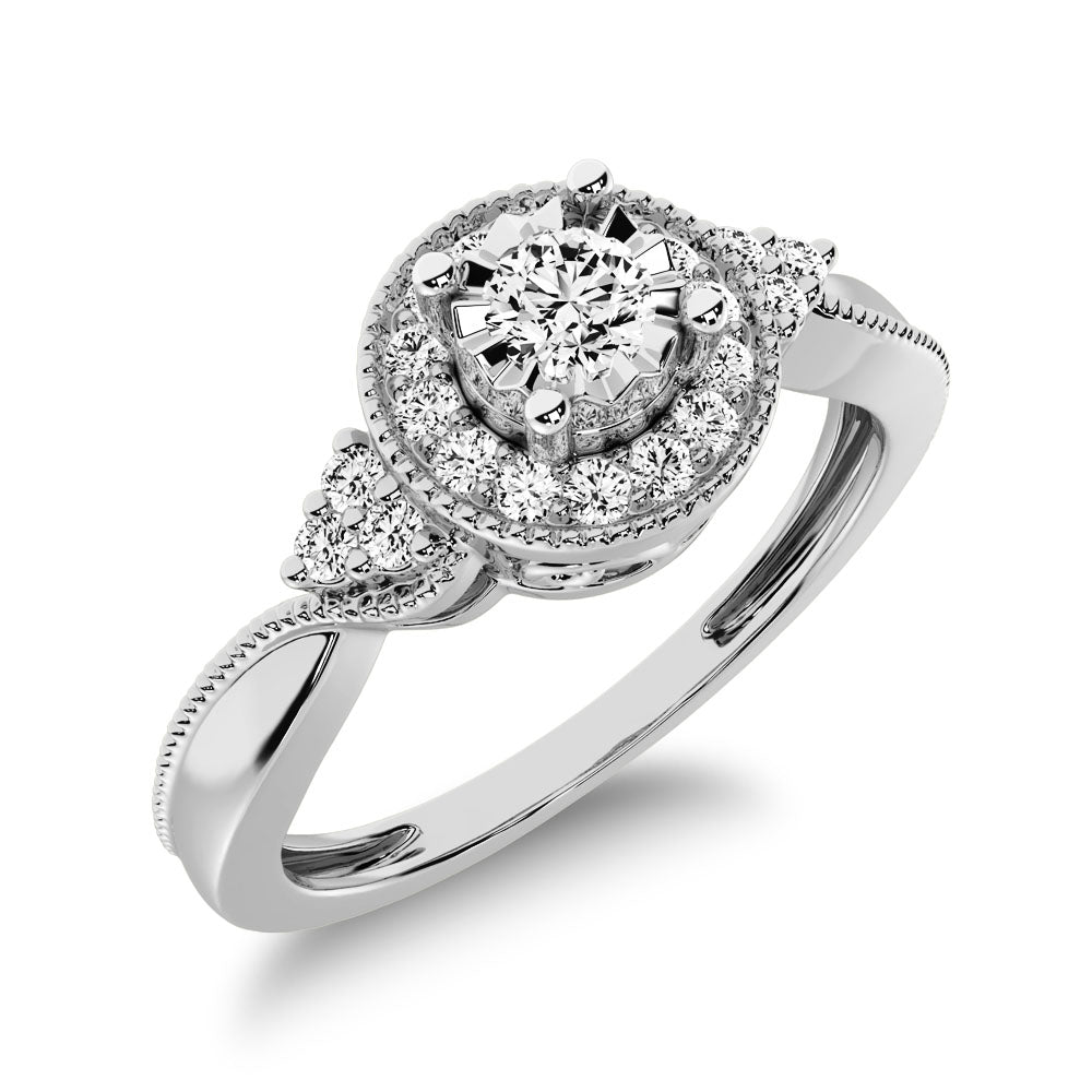 10K White Gold Diamond 1/5 Ct.Tw. Milgrain detail Halo Engagement Ring  Picasso Gold & Diamond Jewelry