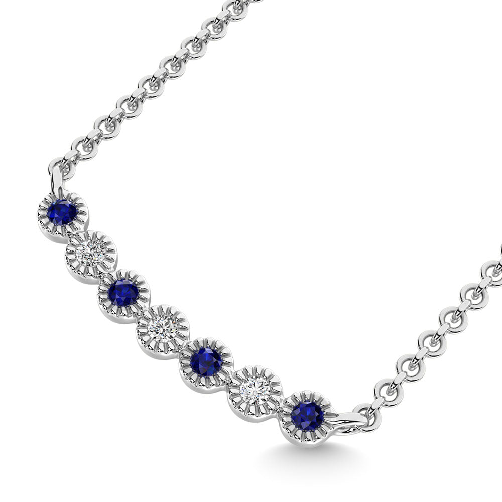 Diamond 1/10 Ct.Tw. And Blue Sapphire Necklace in 10K White Gold  Picasso Gold & Diamond Jewelry