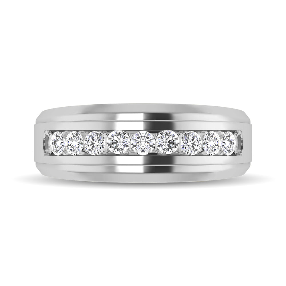 10K White Gold 1 Ct.Tw. Diamond 9 Stone Satin Finish Mens Band