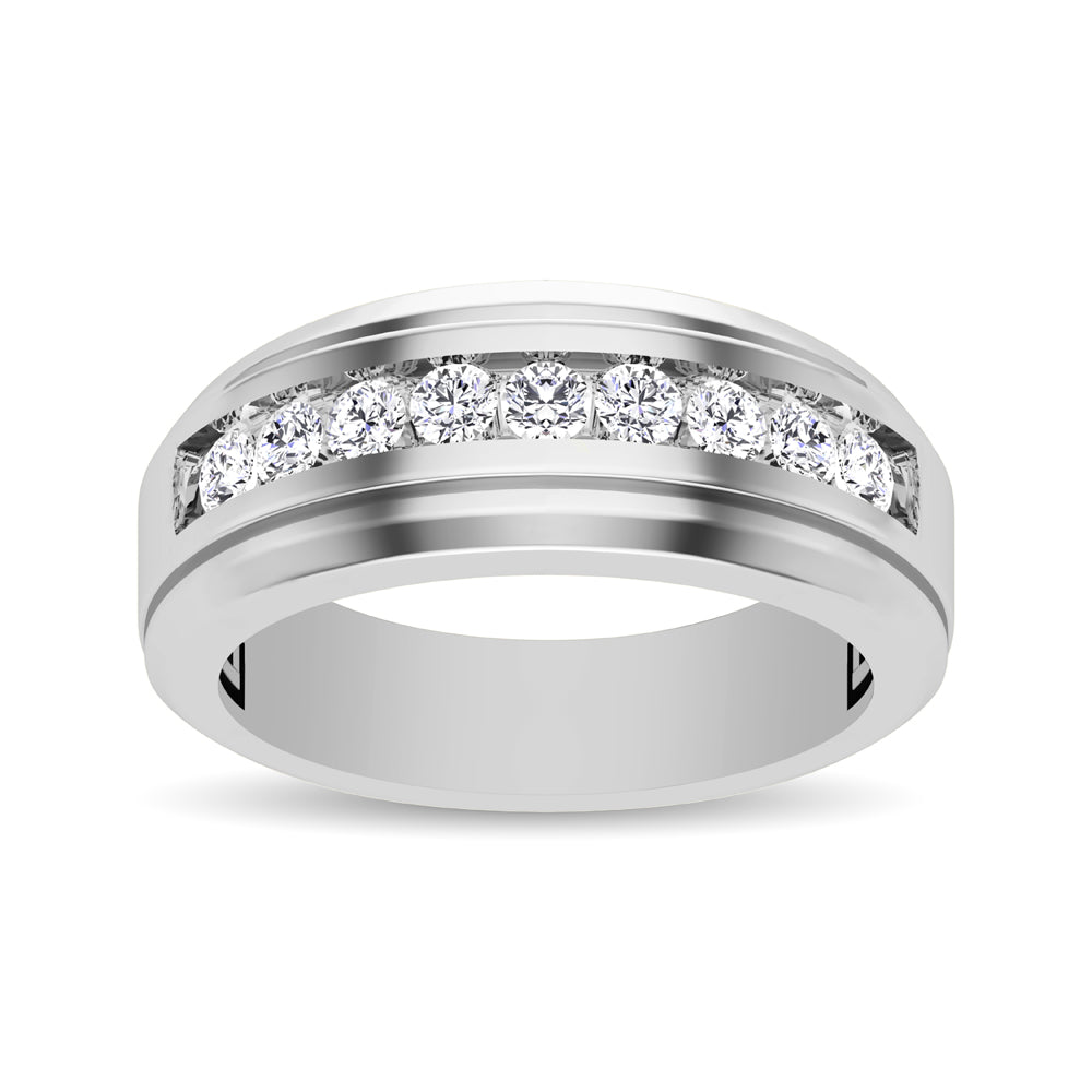 10K White Gold 1 Ct.Tw. Diamond 9 Stone Satin Finish Mens Band