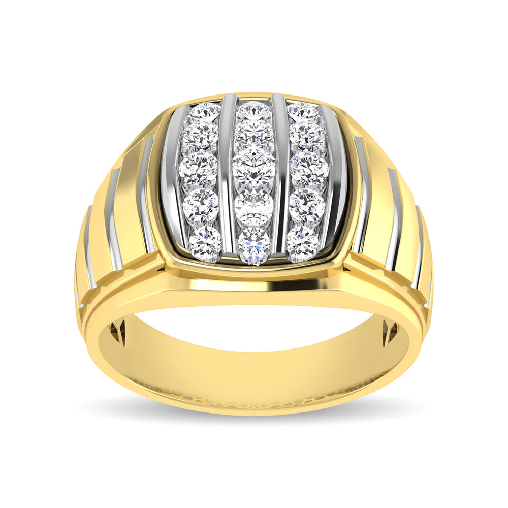 10K Yellow Gold 1 Ct.Tw. Diamond Vertical Stripe Mens Fashion Ring