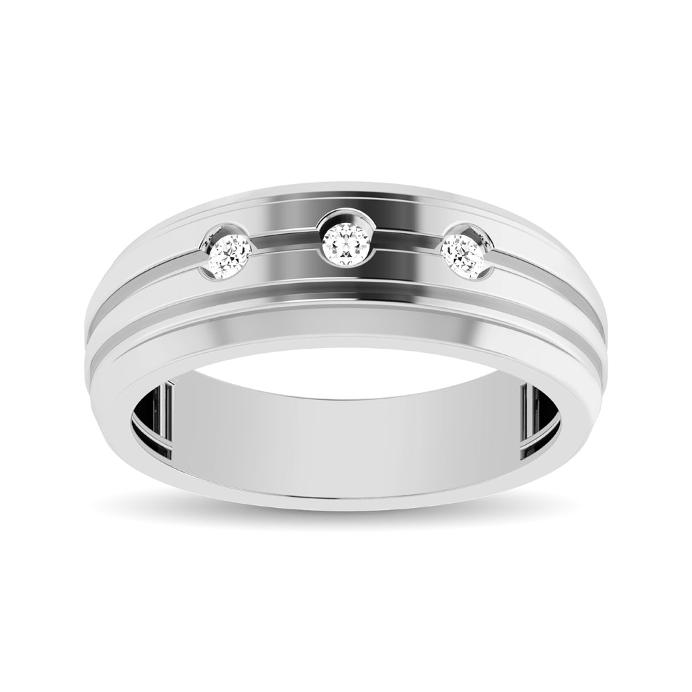 14K White Gold 1/10 Ct.tw Round Cut Diamond Mens Band